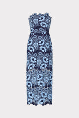 Kait Two Tone Floral Lace Midi Dress - Blue/Navy