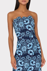 Kait Two Tone Floral Lace Midi Dress - Blue/Navy