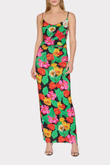 Tulip Rosette Ruched Cowl Neck Midi Dress - Black Multi