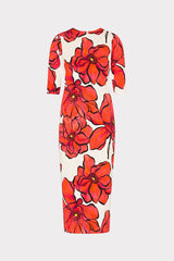 Windflower Jersey Midi Dress - Coral Multi