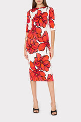 Windflower Jersey Midi Dress - Coral Multi
