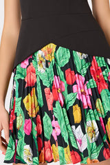 Haddy Tulip Rosette Pleated Mini Dress - Black Multi