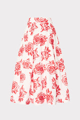 Juliet Rose Embroidery Midi Skirt - Red/White
