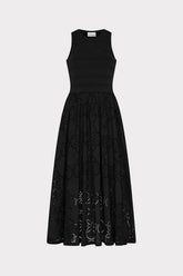 Geo Eyelet Knit Combo Midi Dress - Black