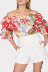 Linen Ruffle Short - White