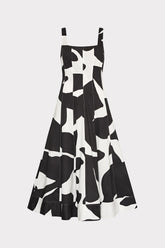 Grand Foliage Poplin Midi Dress - Black/White