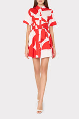 Grand Foliage Poplin Mini Dress - Red/White