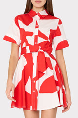 Grand Foliage Poplin Mini Dress - Red/White