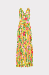 Oria Tulip Rosette Pleated Dress - Yellow Multi