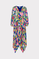 Liora Tulip Rosette Pleated Dress - Royal Blue Multi