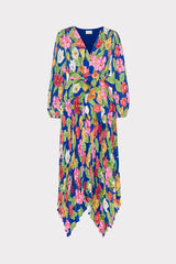 Liora Tulip Rosette Pleated Dress - Royal Blue Multi