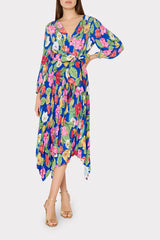 Liora Tulip Rosette Pleated Dress - Royal Blue Multi