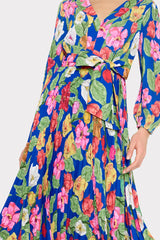 Liora Tulip Rosette Pleated Dress - Royal Blue Multi