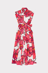 Jules Windflower Pastel Poplin Midi Dress - Coral Multi
