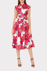 Jules Windflower Pastel Poplin Midi Dress - Coral Multi