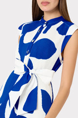 Joan Grand Foliage Pleated Dress - Blue/White