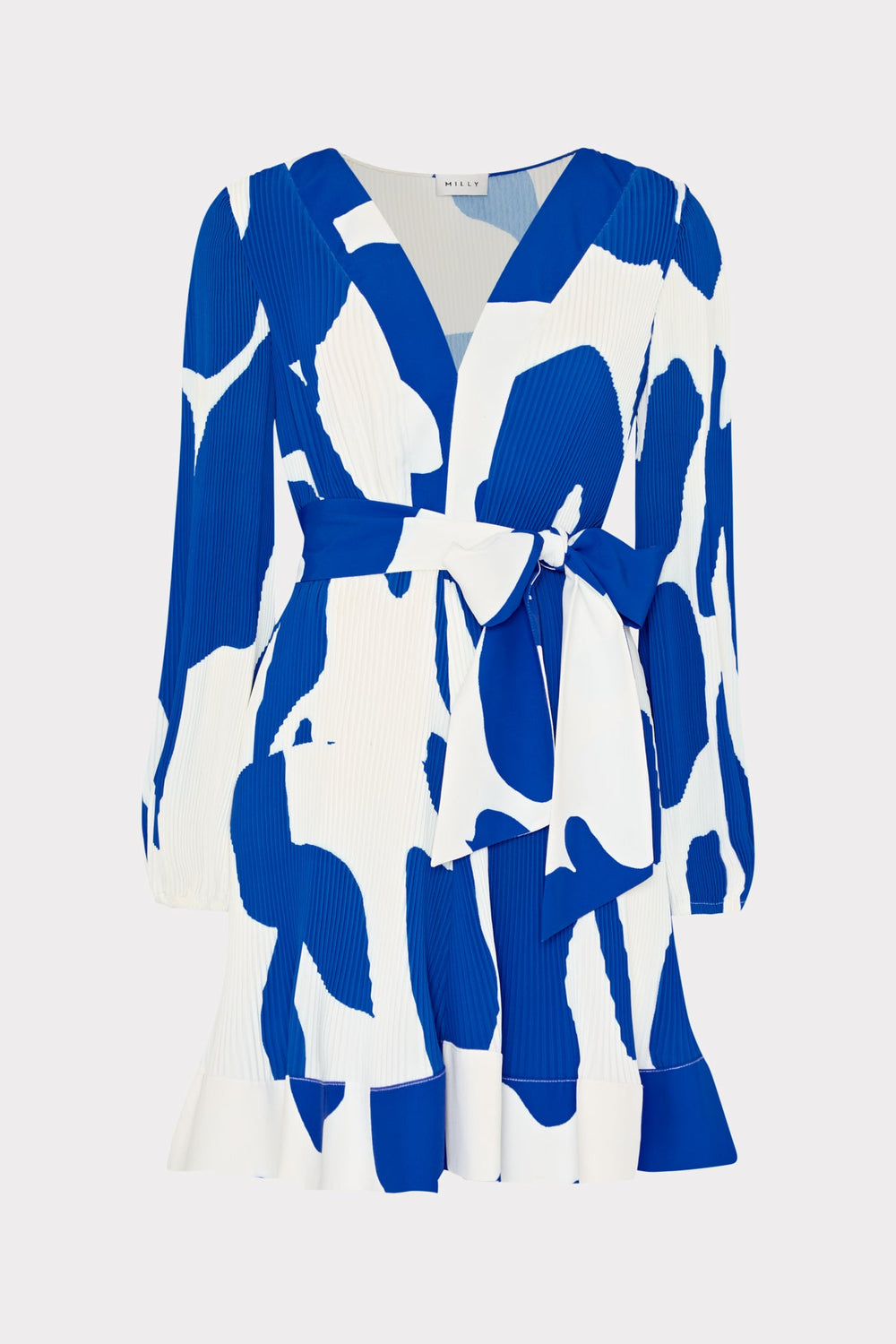 Liv Grand Foliage Pleated Dress - Blue/White