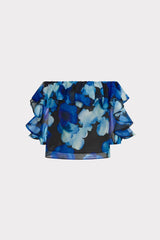 Watercolor Petals Organza Ruffle Top - Blue Multi