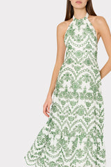 Hayden Scallop Eyelet Dress - White/Green