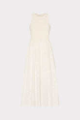 Geo Eyelet Knit Combo Midi Dress - Ecru