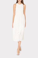 Geo Eyelet Knit Combo Midi Dress - Ecru