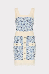 Fringed Textured Knit Mini Dress - Blue Multi