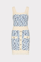 Fringed Textured Knit Mini Dress - Blue Multi