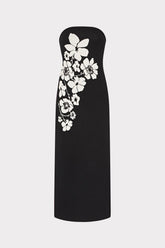 Placed Floral Strapless Knit Midi Dress - Black/Ecru