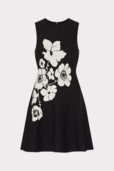 Floral Flare Knit Mini Dress - Black/Ecru