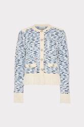 Textured Fringe Trim Cardigan - Blue Multi