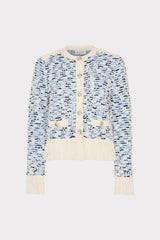 Textured Fringe Trim Cardigan - Blue Multi