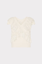 Lace Ruffle Knit V-Neck Top - Ecru