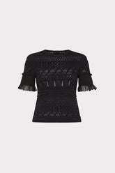 Smocked Finish Pointelle Top - Black