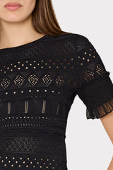 Smocked Finish Pointelle Top - Black