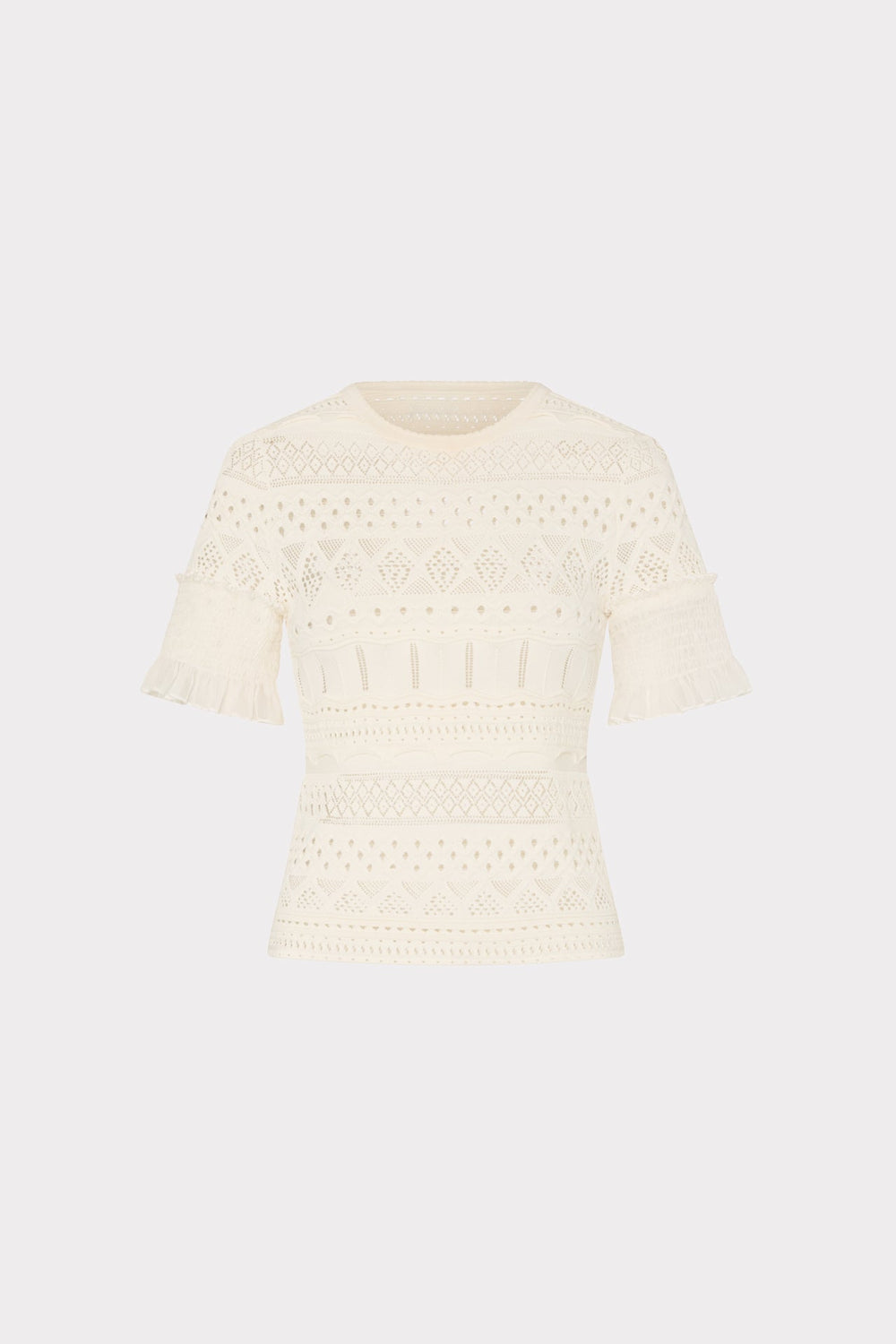 Smocked Finish Pointelle Top - Ecru
