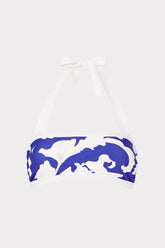 Lily Silhouette Bandeau Halter Top - Blue/Ecru
