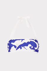 Lily Silhouette Bandeau Halter Top - Blue/Ecru