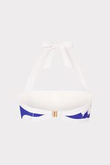 Lily Silhouette Bandeau Halter Top - Blue/Ecru