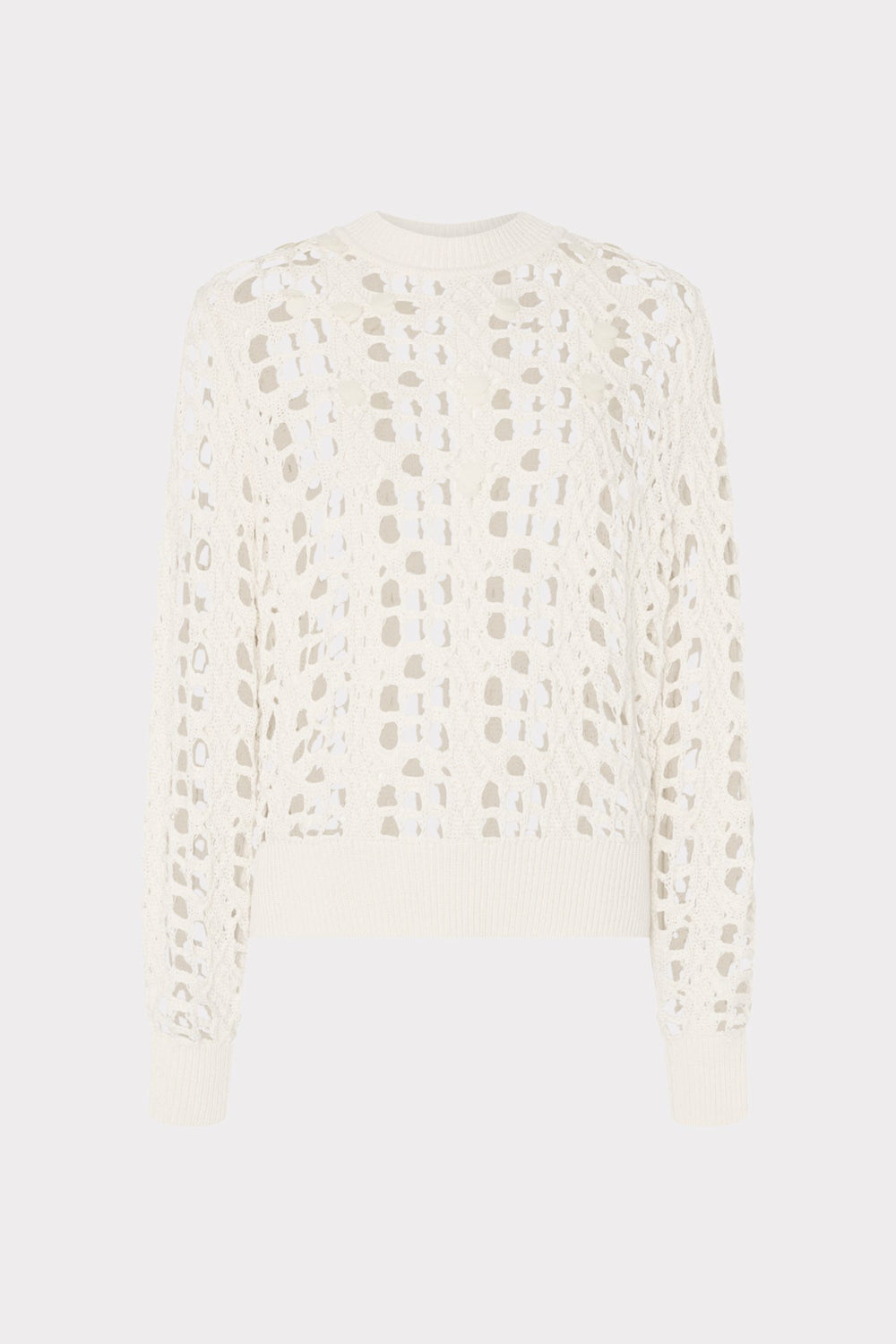 Open Knit Sequin Crewneck Sweater - Ecru