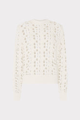 Open Knit Sequin Crewneck Sweater - Ecru