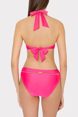 Crochet Stitch Halter Bikini Top - Pink/Tan