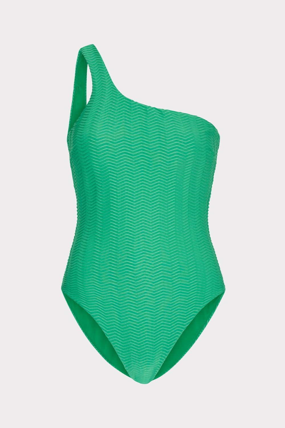 Joni Textured Chevron One Shoulder One Piece - Green