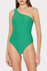 Joni Textured Chevron One Shoulder One Piece - Green