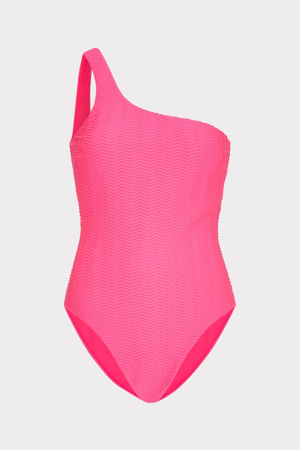 Joni Textured Chevron One Shoulder One Piece - Fuchsia