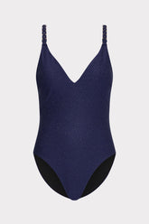 Shimmer Texture Braided One Piece - Navy