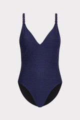 Shimmer Texture Braided One Piece - Navy