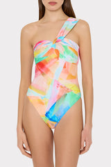 Betsy Watercolor Paint Stroke Bandeau One Piece - Multi