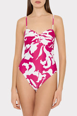 Lily Silhouette Knot Bandeau One Piece - Pink/Ecru