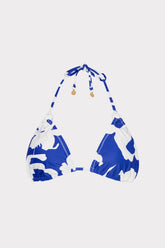 Lily Silhouette Triangle Bikini Top - Blue/Ecru