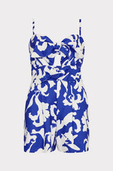 Anya Lily Silhouette Linen Romper - Blue/White